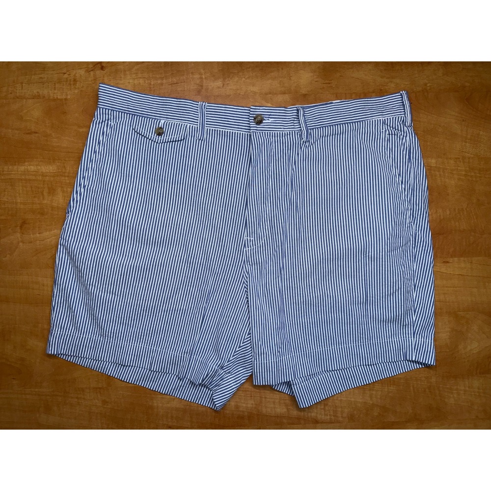 Polo Ralph Lauren Mens 38 Stretch Classic Fit Pinstripe Shorts Blue White Stripe